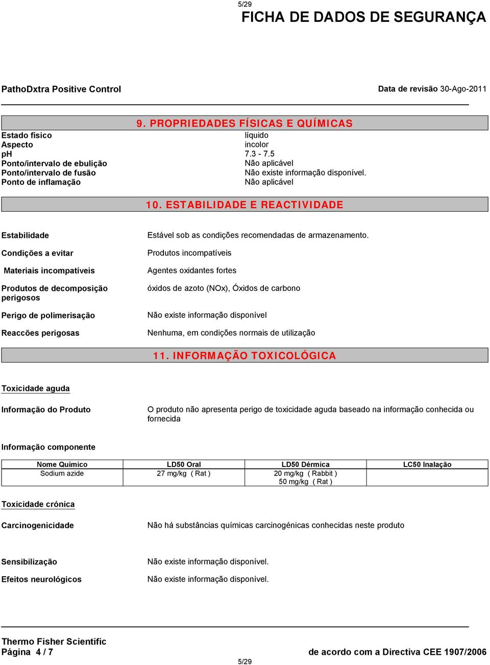 ESTABILIDADE E REACTIVIDADE Estabilidade Condições a evitar Materiais incompatíveis Produtos de decomposição perigosos Perigo de polimerisação Reaccões perigosas Estável sob as condições recomendadas