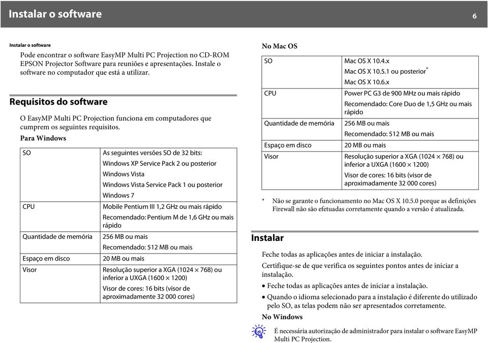 Para Windows SO CPU Quantidade de memória Espaço em disco Visor As seguintes versões SO de 32 bits: Windows XP Service Pack 2 ou posterior Windows Vista Windows Vista Service Pack 1 ou posterior