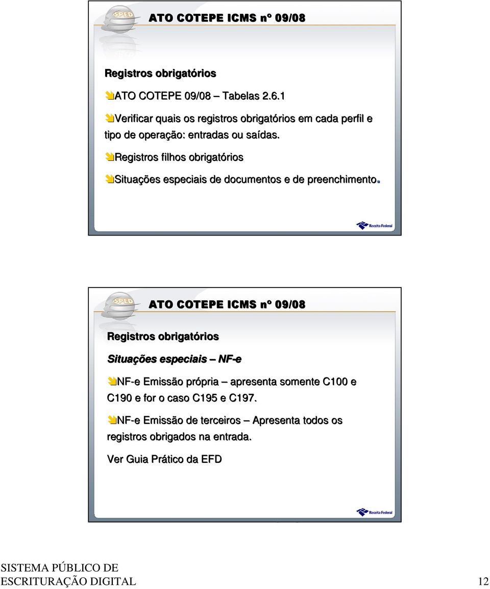 Registros filhos obrigatórios Situações especiais de documentos e de preenchimento.