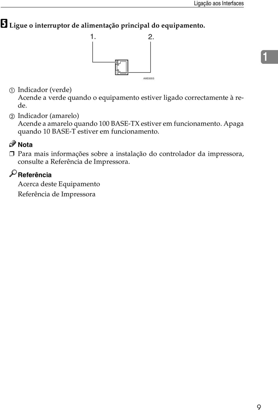 B Indicador (amarelo) Acende a amarelo quando 100 BASE-TX estiver em funcionamento.