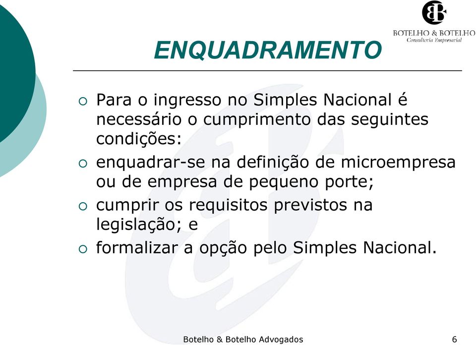 microempresa ou de empresa de pequeno porte; cumprir os requisitos