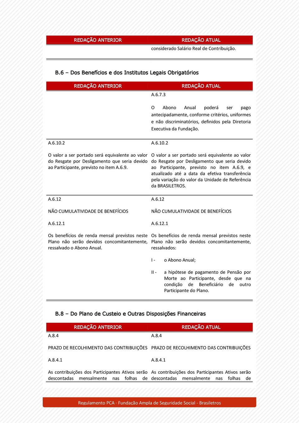 2 A.6.10.2 O valor a ser portado será equivalente ao valor do Resgate por Desligamento que seria devido ao Participante, previsto no item A.6.9.