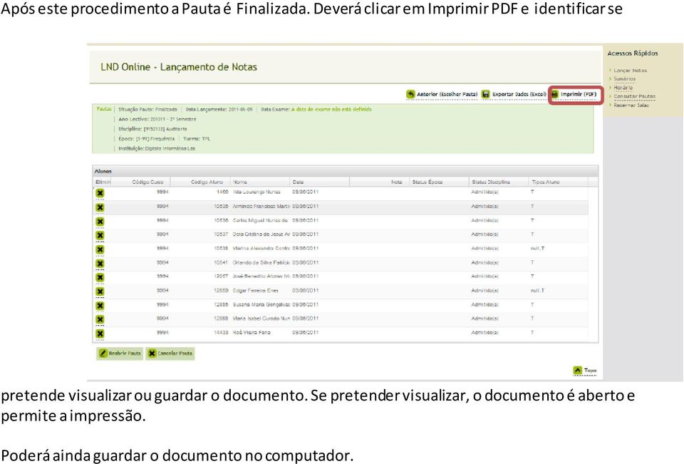 visualizar ou guardar o documento.