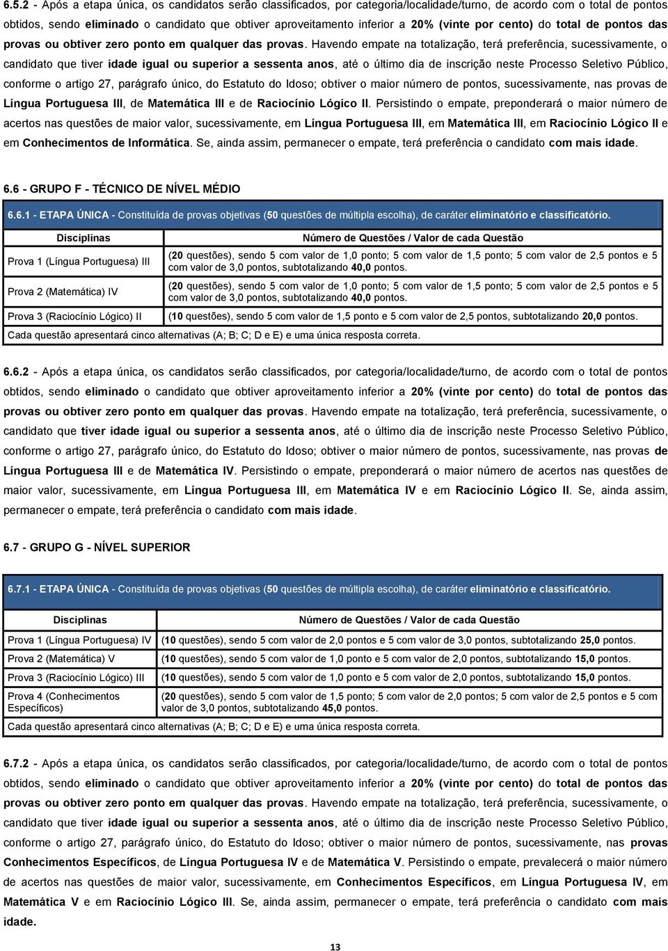 Havendo empate na totalização, terá preferência, sucessivamente, o candidato que tiver idade igual ou superior a sessenta anos, até o último dia de inscrição neste Processo Seletivo Público, conforme