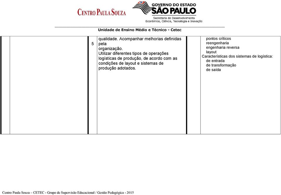 condições de layout e sistemas de produção adotados.