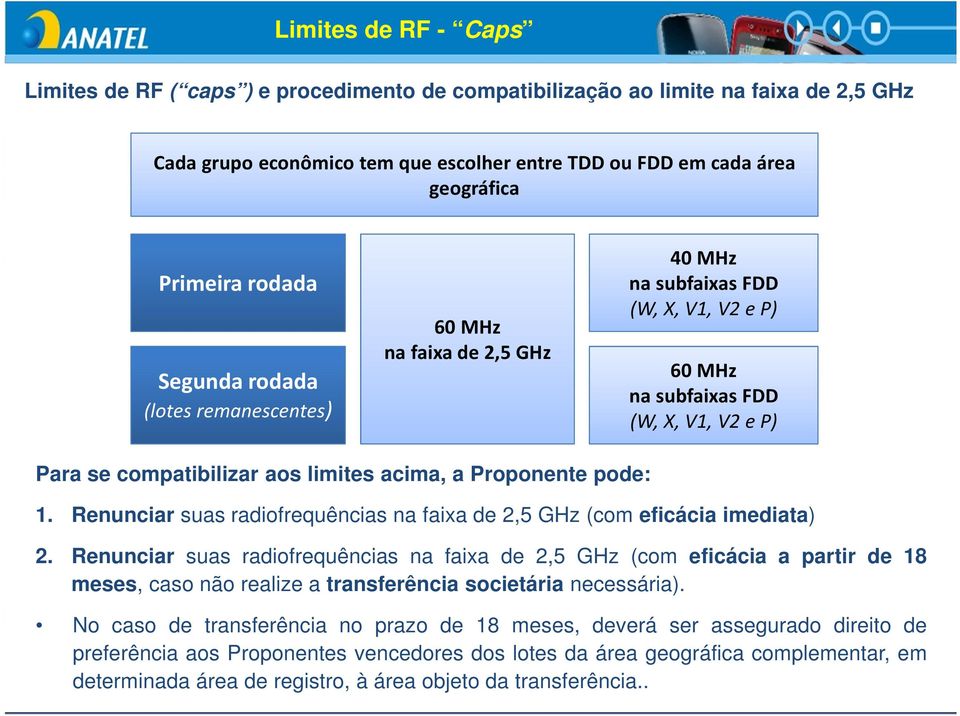 a Proponente pode: 1. Renunciar suas radiofrequências na faixa de 2,5 GHz (com eficácia imediata) 2.