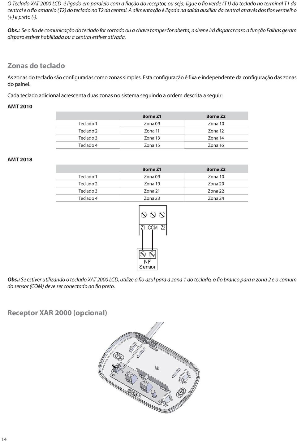 : Se o fio de comunicação do teclado for cortado ou a chave tamper for aberta, a sirene irá disparar caso a função Falhas geram disparo estiver habi litada ou a central estiver ativada.