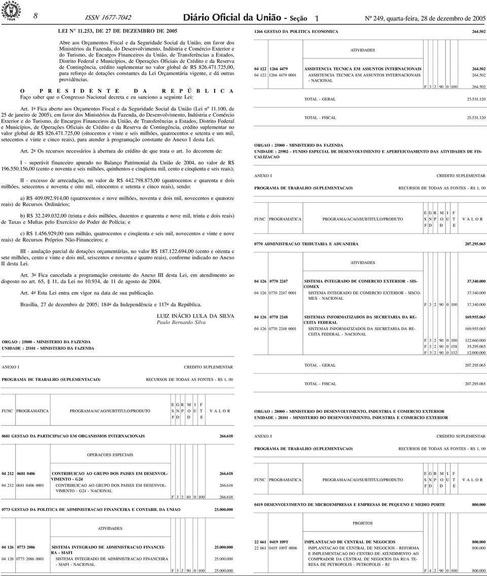 Encargos Financeiros da União, de Transferências a Estados, Distrito Federal e Municípios, de Operações Oficiais de Crédito e da Reserva de Contingência, crédito suplementar no valor global de R$ 826.