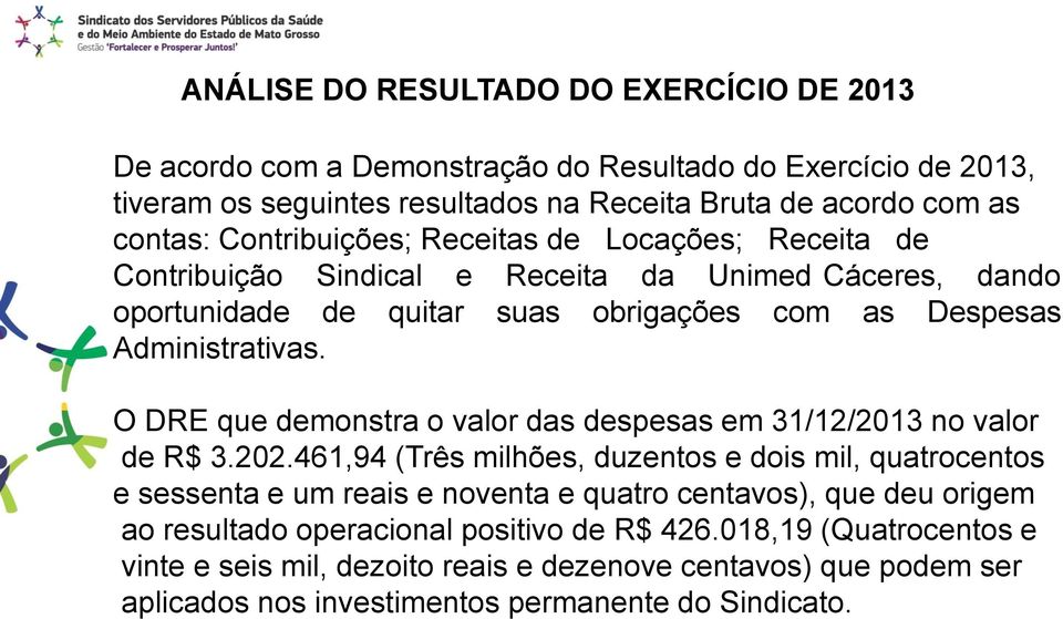 O DRE que demonstra o valor das despesas em 31/12/2013 no valor de R$ 3.202.