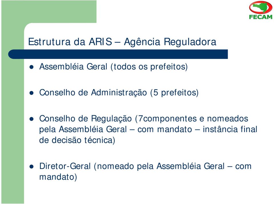 (7componentes e nomeados pela Assembléia Geral com mandato instância
