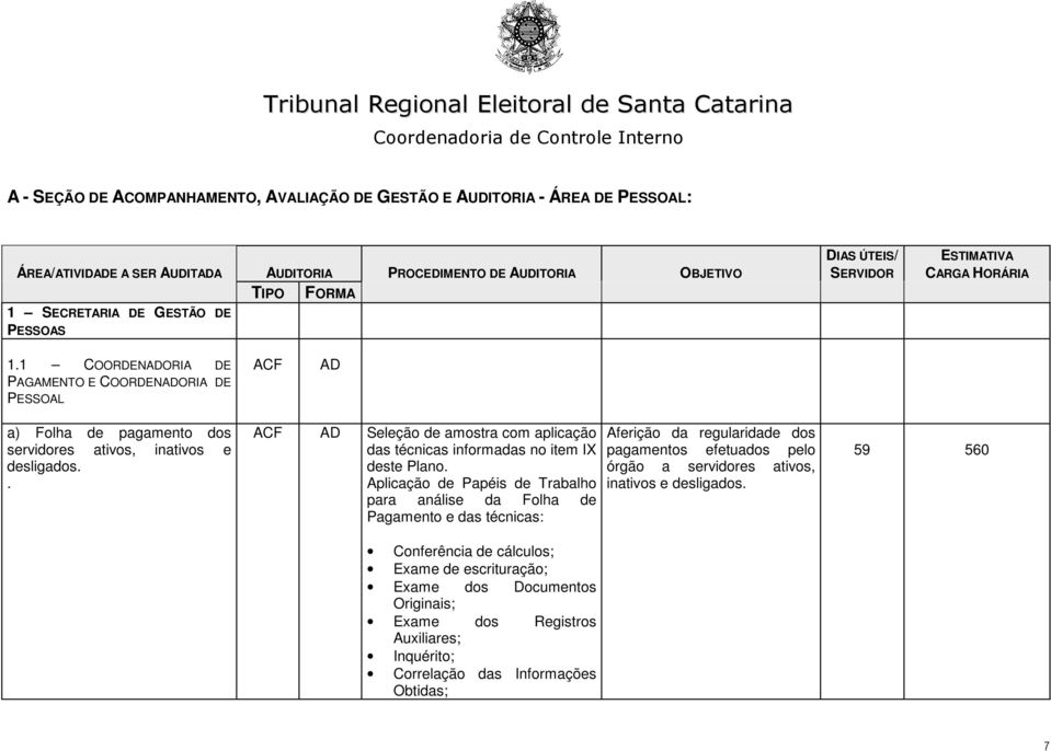 . ACF AD Seleção de amostra com aplicação das técnicas informadas no item IX deste Plano.