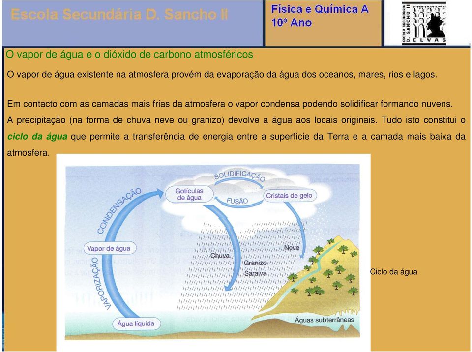 Em contacto com as camadas mais frias da atmosfera o vapor condensa podendo solidificar formando nuvens.