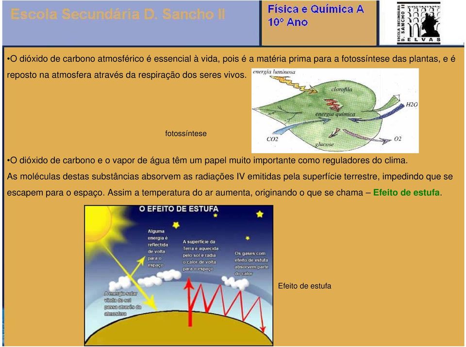 fotossíntese O dióxido de carbono e o vapor de água têm um papel muito importante como reguladores do clima.