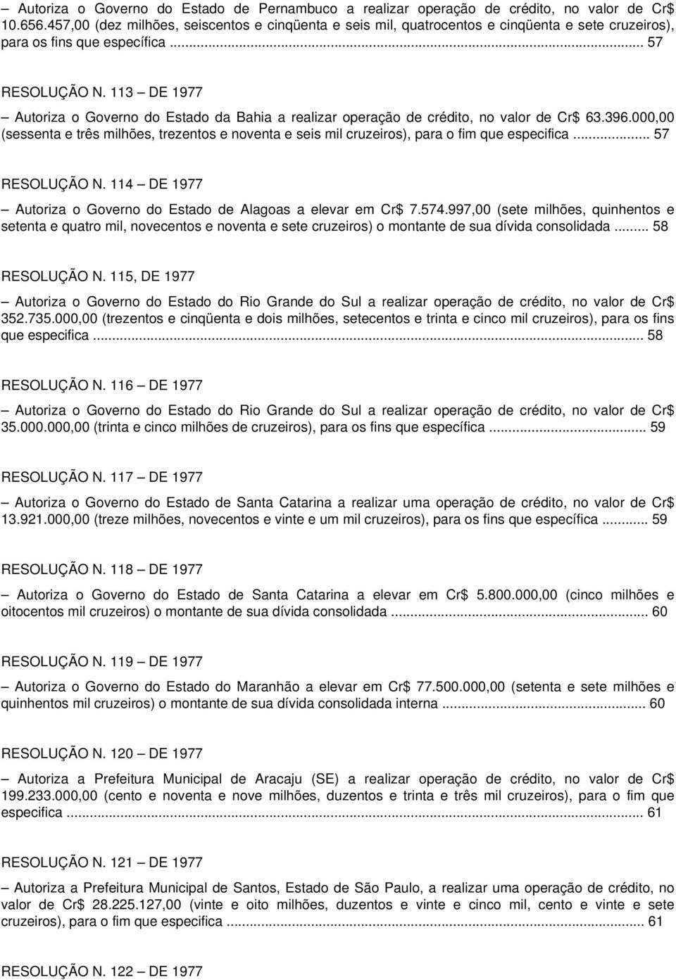 113 DE 1977 Autoriza o Governo do Estado da Bahia a realizar operação de crédito, no valor de Cr$ 63.396.