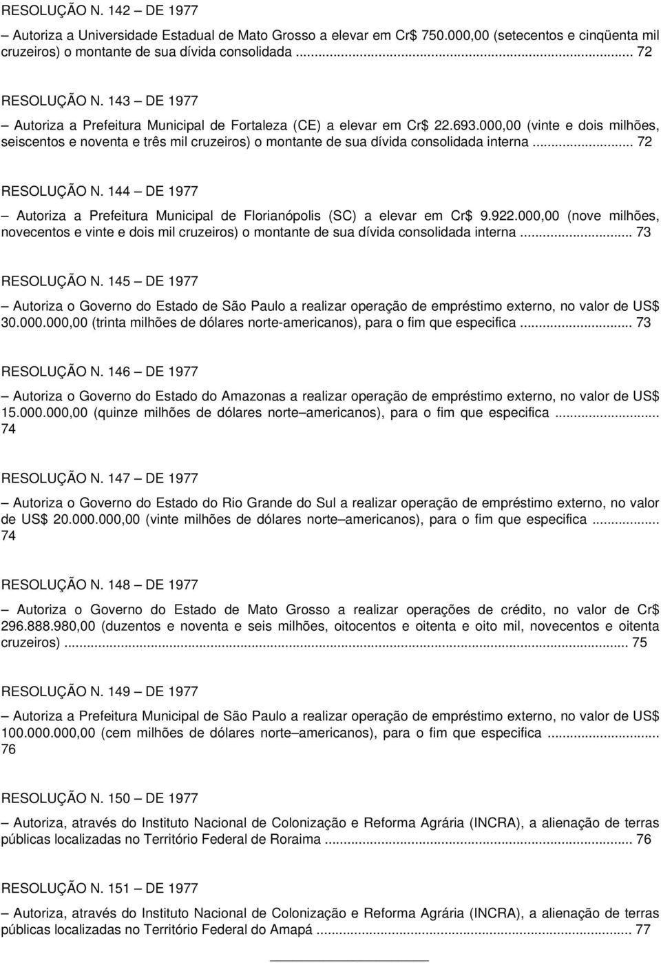 000,00 (vinte e dois milhões, seiscentos e noventa e três mil cruzeiros) o montante de sua dívida consolidada interna... 72 RESOLUÇÃO N.