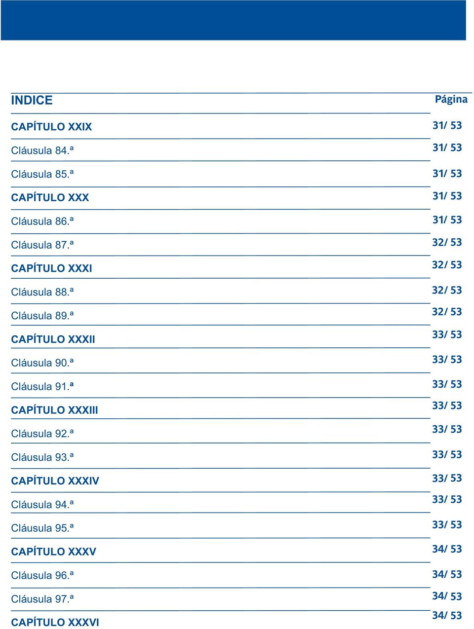 ª CAPÍTULO XXXIII Cláusula 92.ª Cláusula 93.ª CAPÍTULO XXXIV Cláusula 94.ª Cláusula 9.ª CAPÍTULO XXXV Cláusula 96.