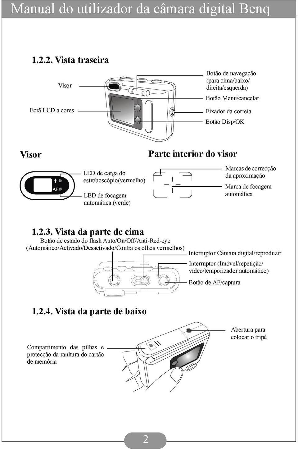 Vista da parte de cima Botão de estado do flash Auto/On/Off/Anti-Red-eye (Automático/Activado/Desactivado/Contra os olhos vermelhos) Interruptor Câmara digital/reproduzir