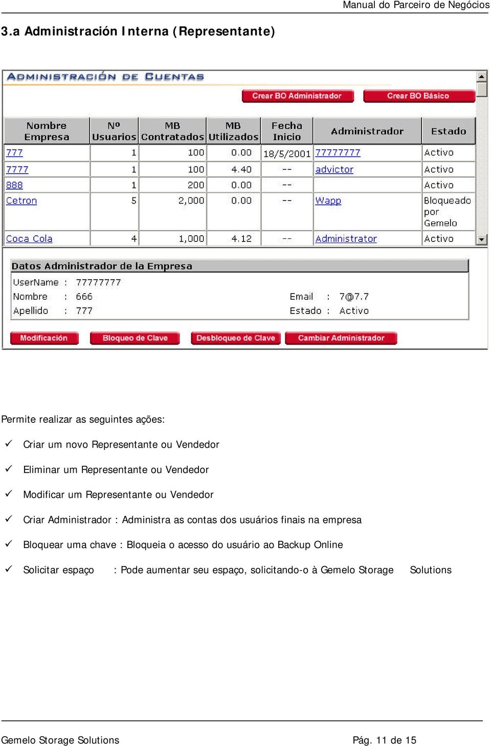 Administra as contas dos usuários finais na empresa Bloquear uma chave : Bloqueia o acesso do usuário ao Backup