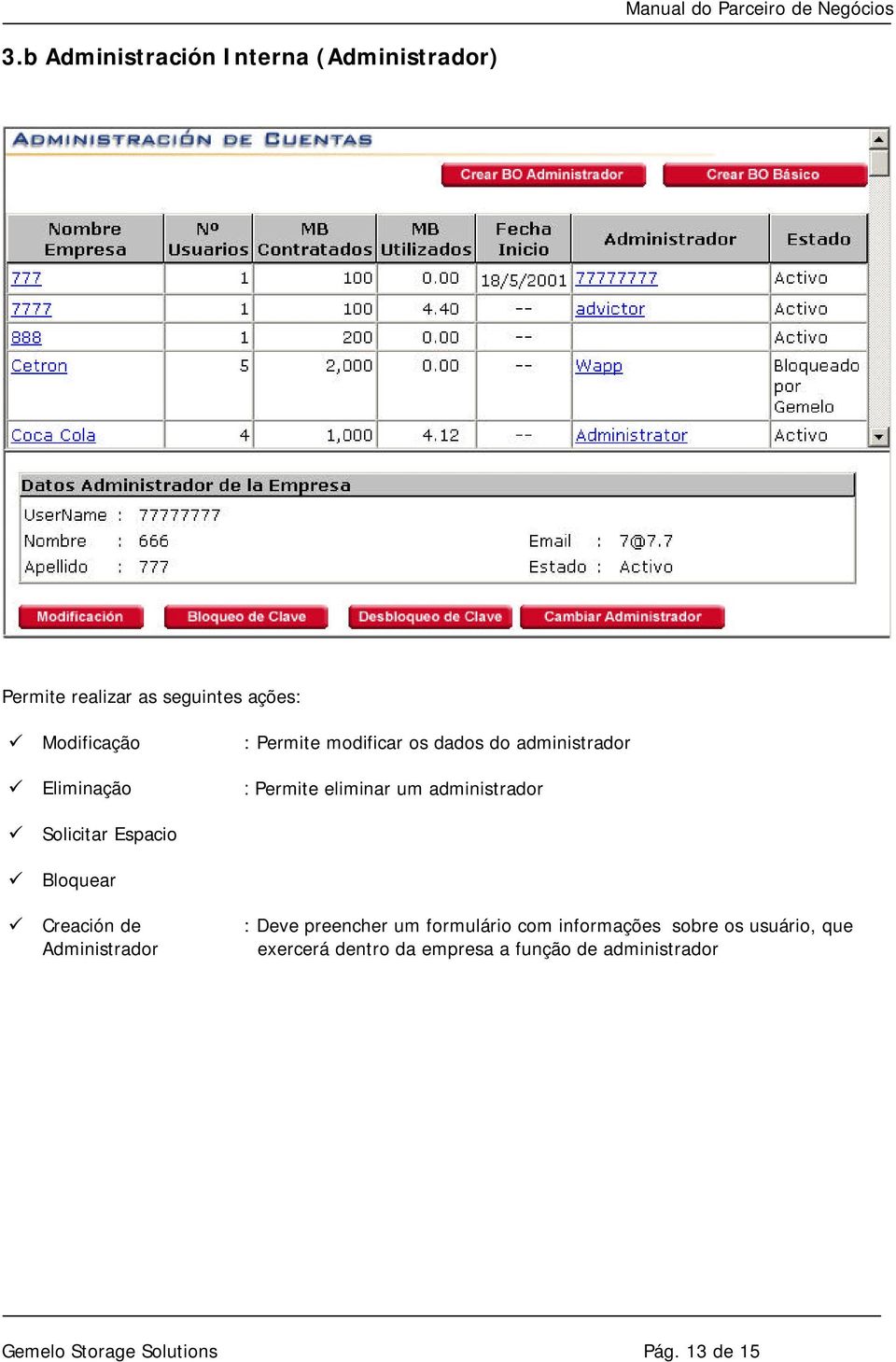 Solicitar Espacio Bloquear Creación de Administrador : Deve preencher um formulário com informações