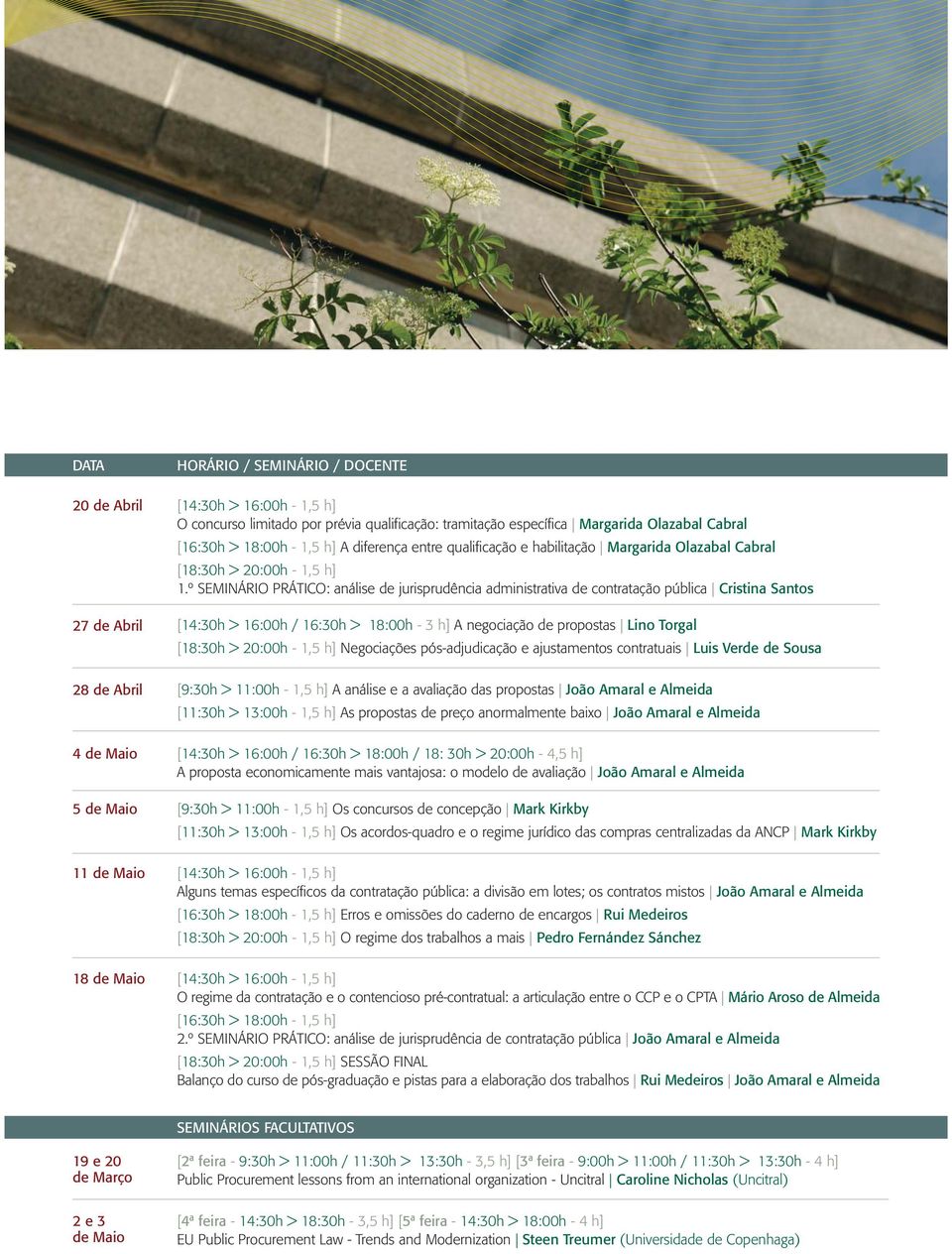 º SEMINÁRIO PRÁTICO: análise de jurisprudência administrativa de contratação pública Cristina Santos [14:30h > 16:00h / 16:30h > 18:00h - 3 h] A negociação de propostas Lino Torgal [18:30h > 20:00h -