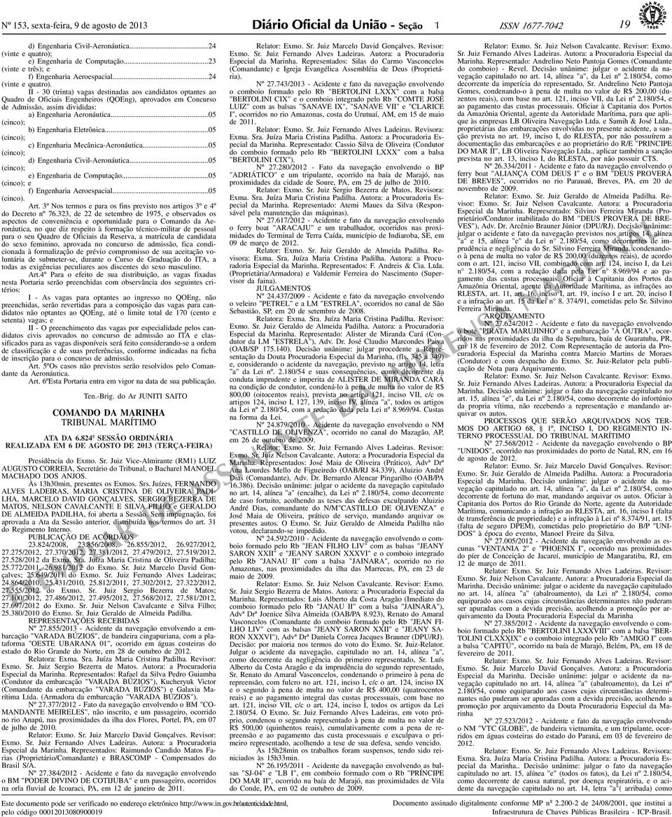 II - 30 (trinta) vagas destinadas aos candidatos optantes ao Quadro de Oficiais Engenheiros (QOEng), aprovados em Concurso de Admissão, assim divididas: a) Engenharia Aeronáutica.