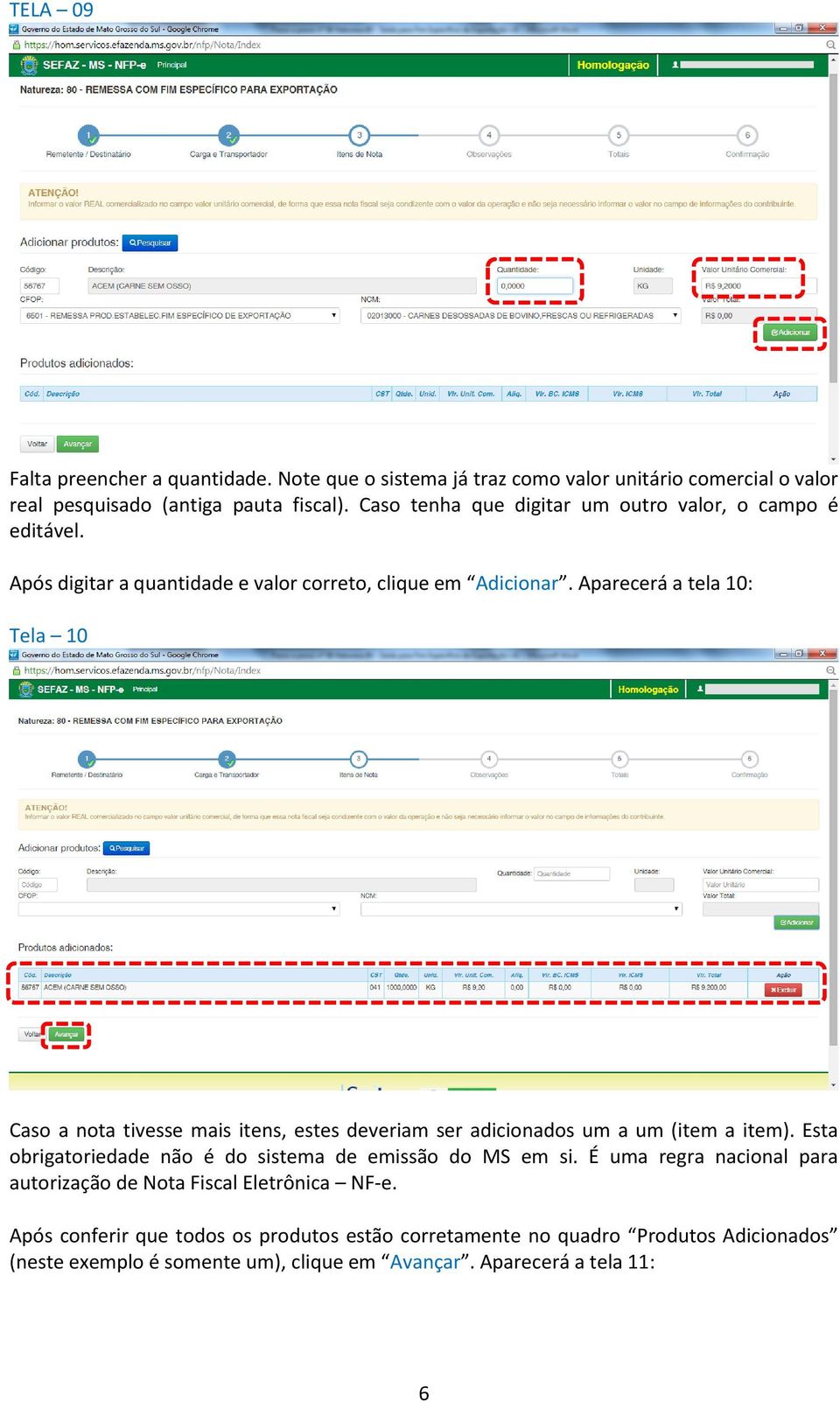 Aparecerá a tela 10: Tela 10 Caso a nota tivesse mais itens, estes deveriam ser adicionados um a um (item a item).