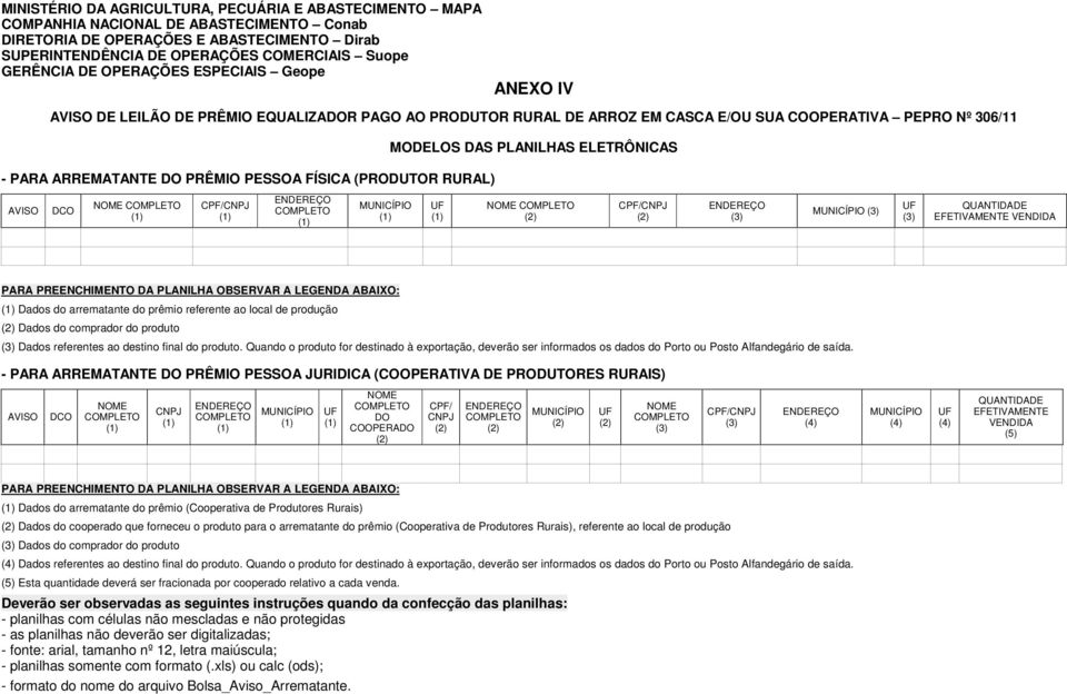 ARREMATANTE DO PRÊMIO PESSOA FÍSICA (PRODUTOR RURAL) AVISO DCO NOME COMPLETO CPF/CNPJ ENDEREÇO COMPLETO MUNICÍPIO UF NOME COMPLETO (2) CPF/CNPJ (2) ENDEREÇO (3) MUNICÍPIO (3) UF (3) QUANTIDADE