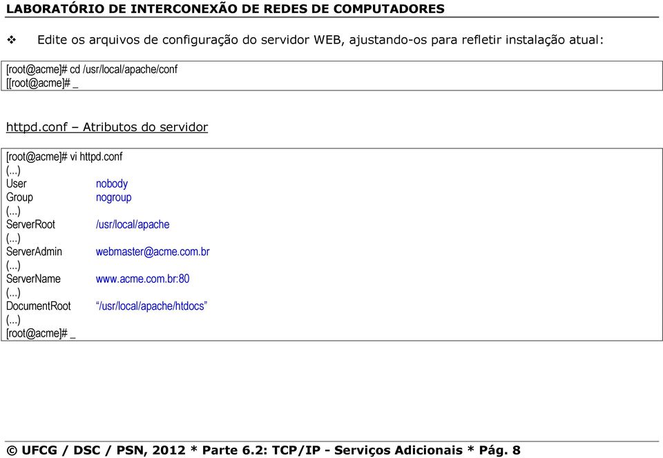 conf User nobody Group nogroup ServerRoot /usr/local/apache ServerAdmin webmaster@acme.com.