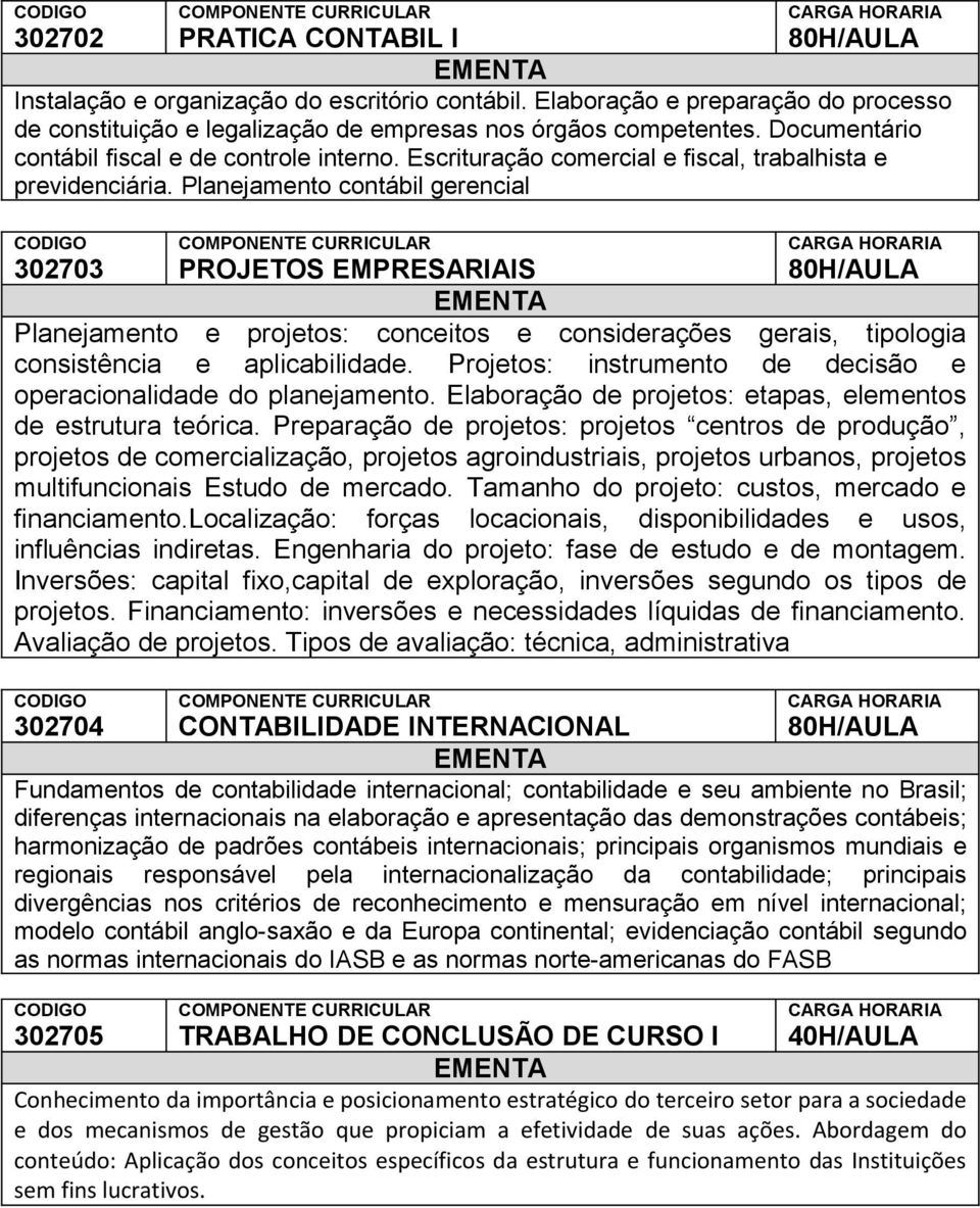 Planejamento contábil gerencial 302703 PROJETOS EMPRESARIAIS Planejamento e projetos: conceitos e considerações gerais, tipologia consistência e aplicabilidade.