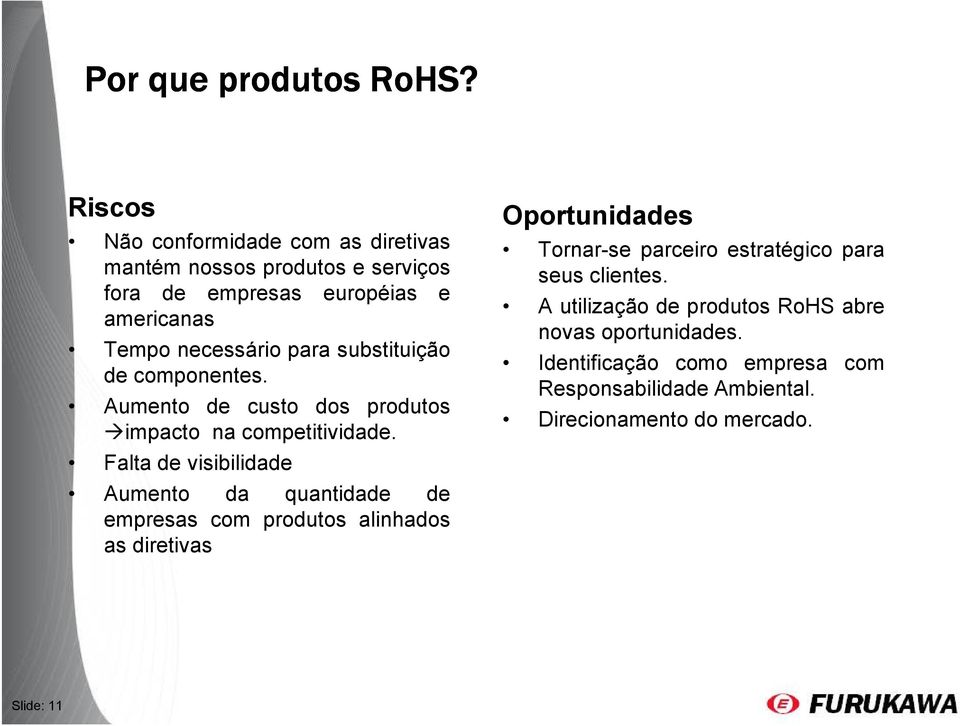 substituição de componentes. Aumento de custo dos produtos impacto na competitividade.