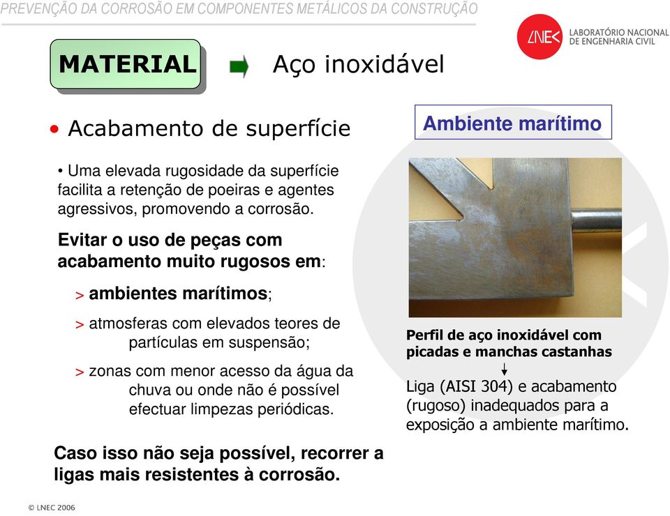 Evitar o uso de peças com acabamento muito rugosos em: > ambientes marítimos; > atmosferas com elevados teores de partículas em suspensão; > zonas com