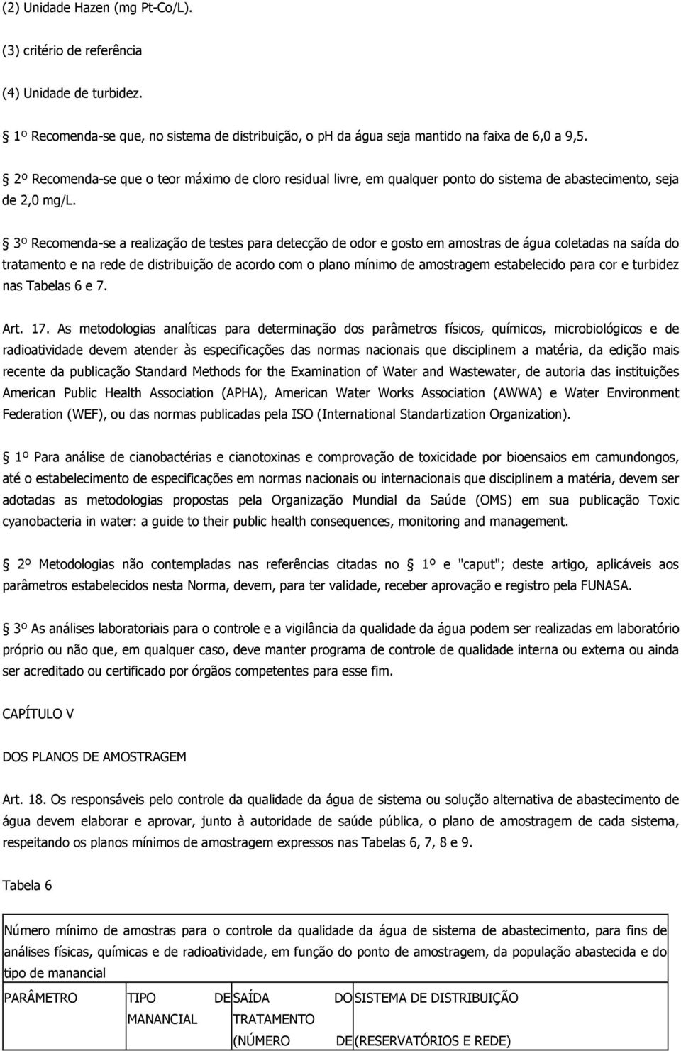 3º Recomenda-se a realização de testes para detecção de odor e gosto em amostras de água coletadas na saída do tratamento e na rede de distribuição de acordo com o plano mínimo de amostragem