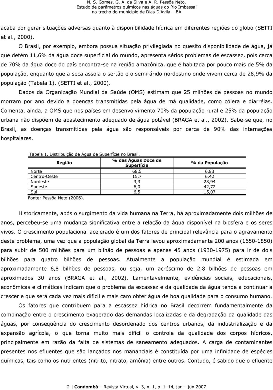 de 70% da água doce do país encontra-se na região amazônica, que é habitada por pouco mais de 5% da população, enquanto que a seca assola o sertão e o semi-árido nordestino onde vivem cerca de 28,9%