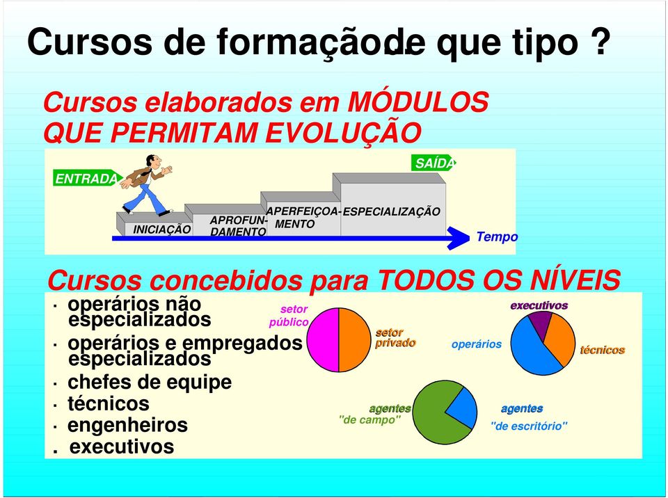 APROFUN- MENTO DAMENTO Tempo Cursos concebidos para TODOS OS NÍVEIS operários não especializados setor