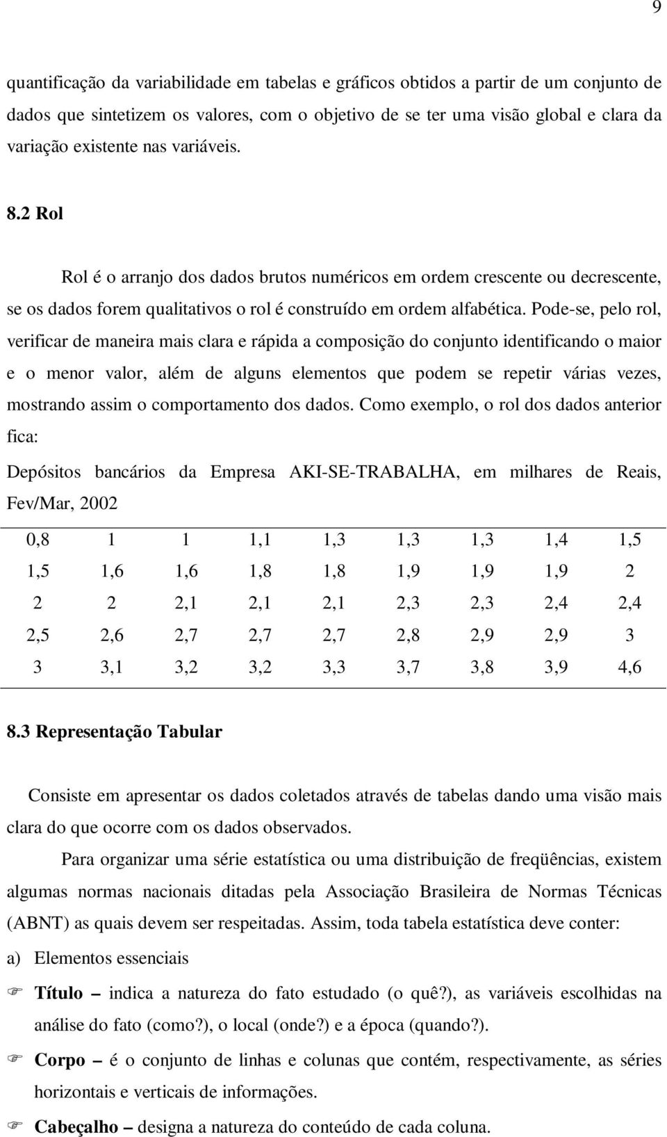 Pode-se, pelo rol, verificar de maneira mais clara e rápida a composição do conjunto identificando o maior e o menor valor, além de alguns elementos que podem se repetir várias vezes, mostrando assim