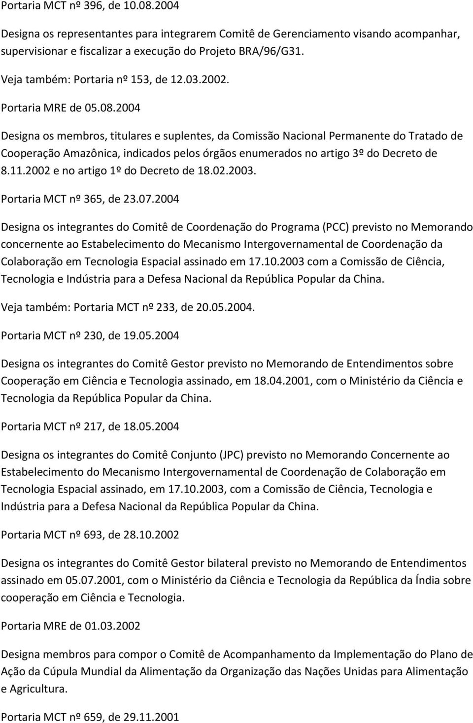 2004 Designa os membros, titulares e suplentes, da Comissão Nacional Permanente do Tratado de Cooperação Amazônica, indicados pelos órgãos enumerados no artigo 3º do Decreto de 8.11.