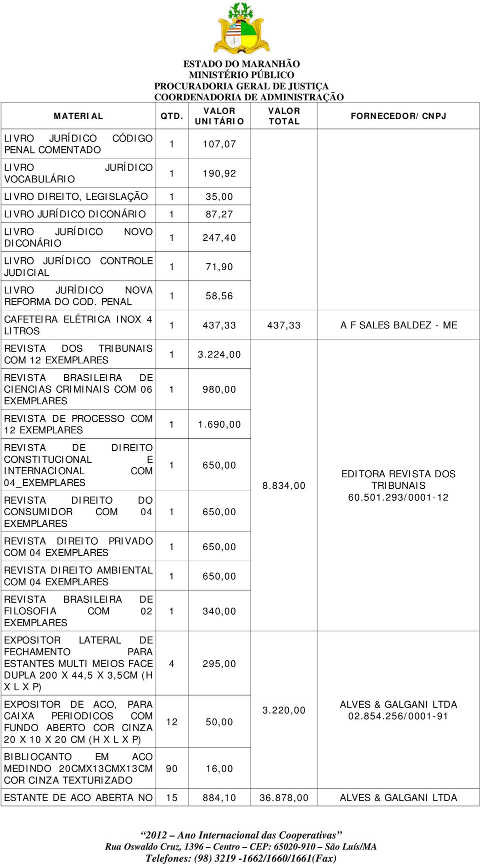 NOVO DICONÁRIO 1 247,40 LIVRO JURÍDICO CONTROLE JUDICIAL 1 71,90 LIVRO JURÍDICO NOVA REFORMA DO COD.