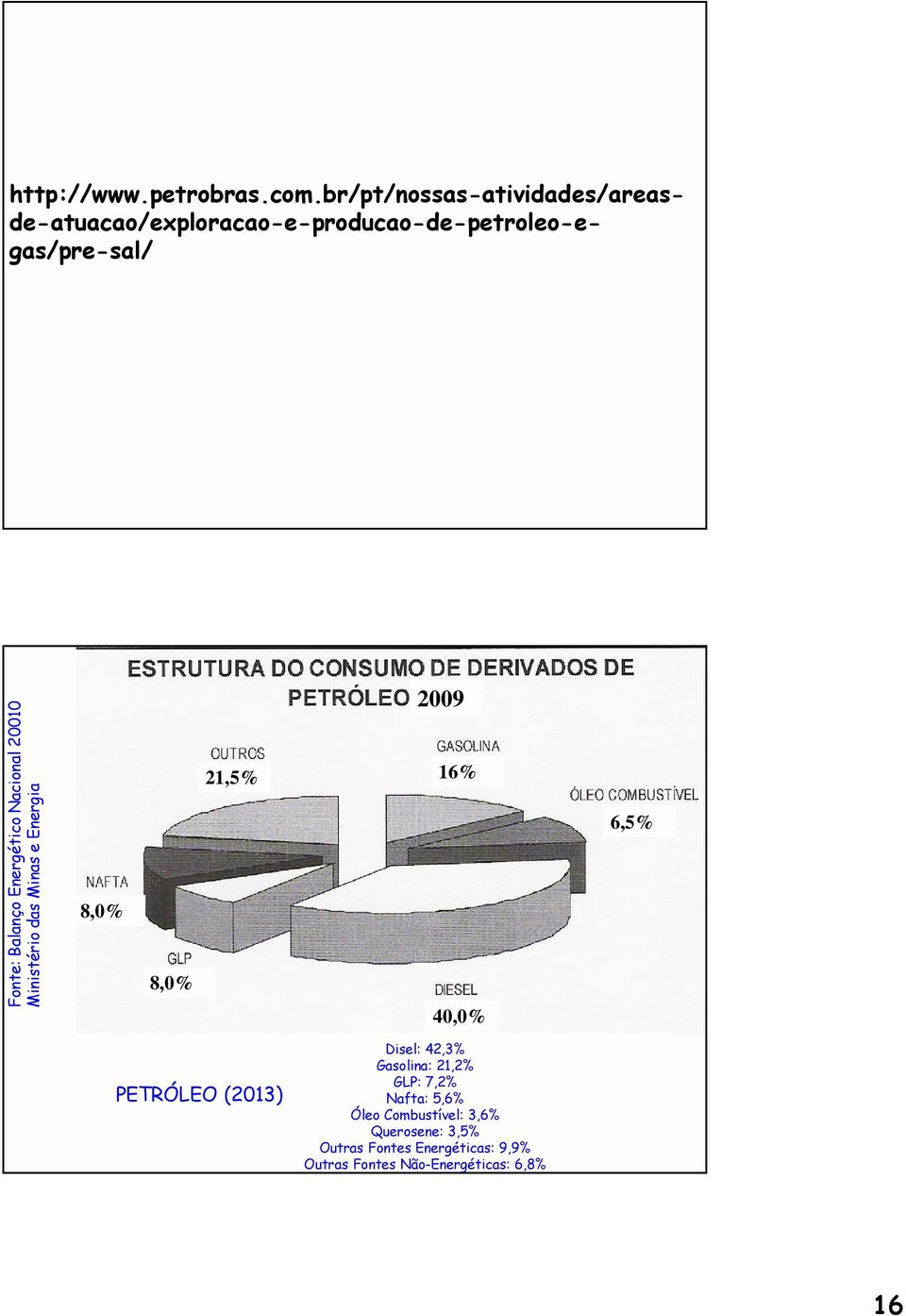 Balanço Energético Nacional 20010 Ministério das Minas e Energia 8,0% 8,0% 21,5% 2009 16% 40,0%