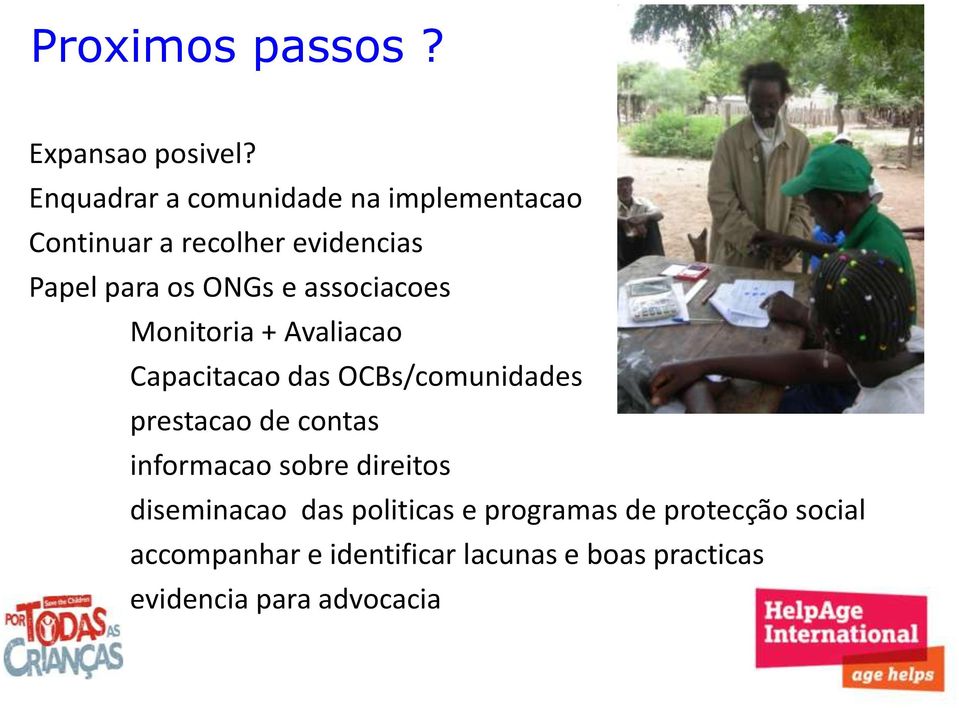 associacoes Monitoria + Avaliacao Capacitacao das OCBs/comunidades prestacao de contas