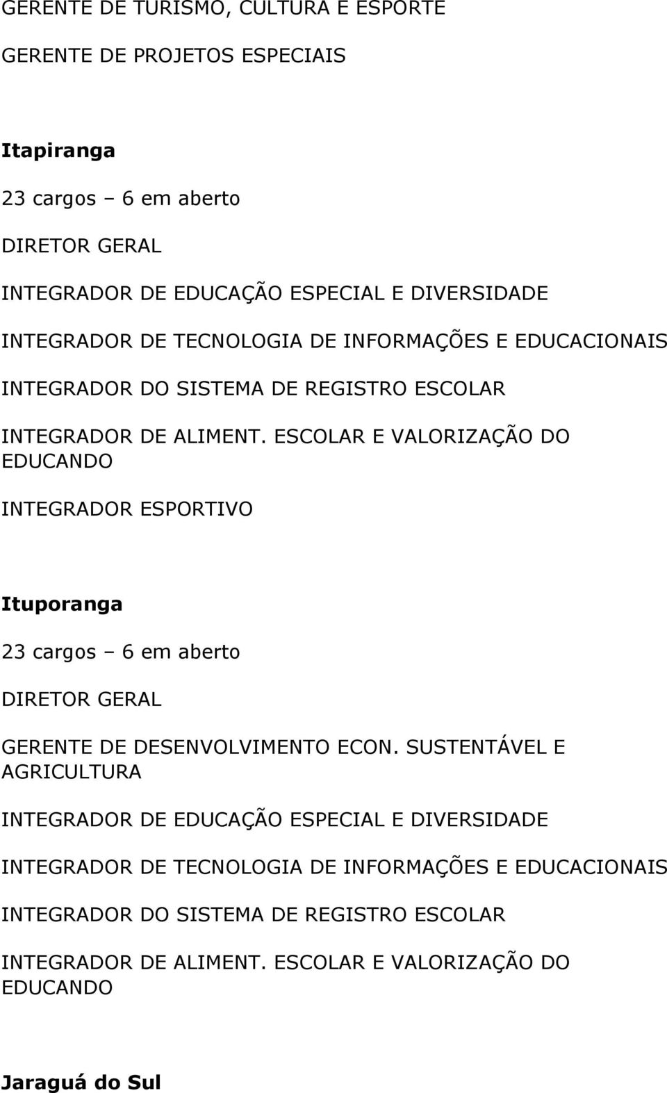 6 em aberto GERENTE DE DESENVOLVIMENTO