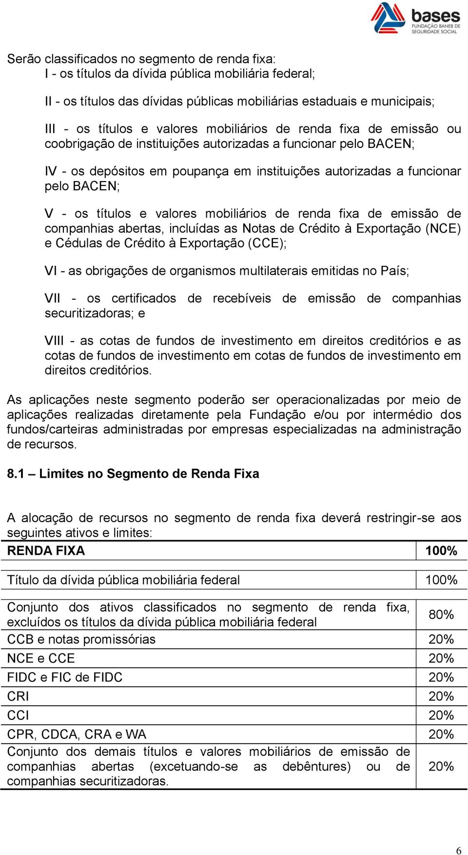 títulos e valores mobiliários de renda fixa de emissão de companhias abertas, incluídas as Notas de Crédito à Exportação (NCE) e Cédulas de Crédito à Exportação (CCE); VI - as obrigações de