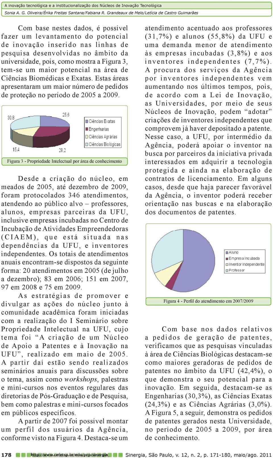 Figura 3 - Propriedade Intelectual por área de conhecimento Desde a criação do núcleo, em meados de 2005, até dezembro de 2009, foram protocolados 346 atendimentos, atendendo ao público alvo