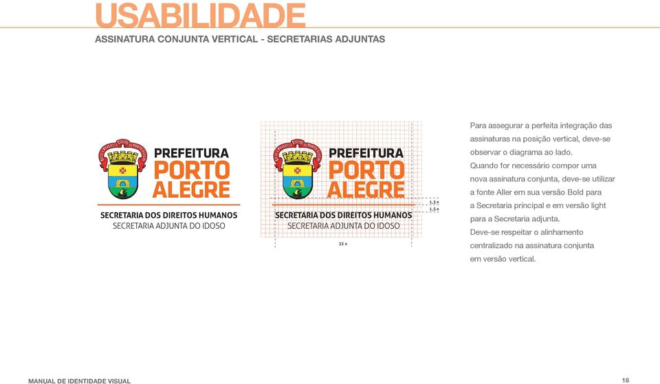 Quando for necessário compor uma nova assinatura conjunta, deve-se utilizar a fonte Aller em sua versão Bold para SECRETARIA DOS DIREITOS HUMANOS