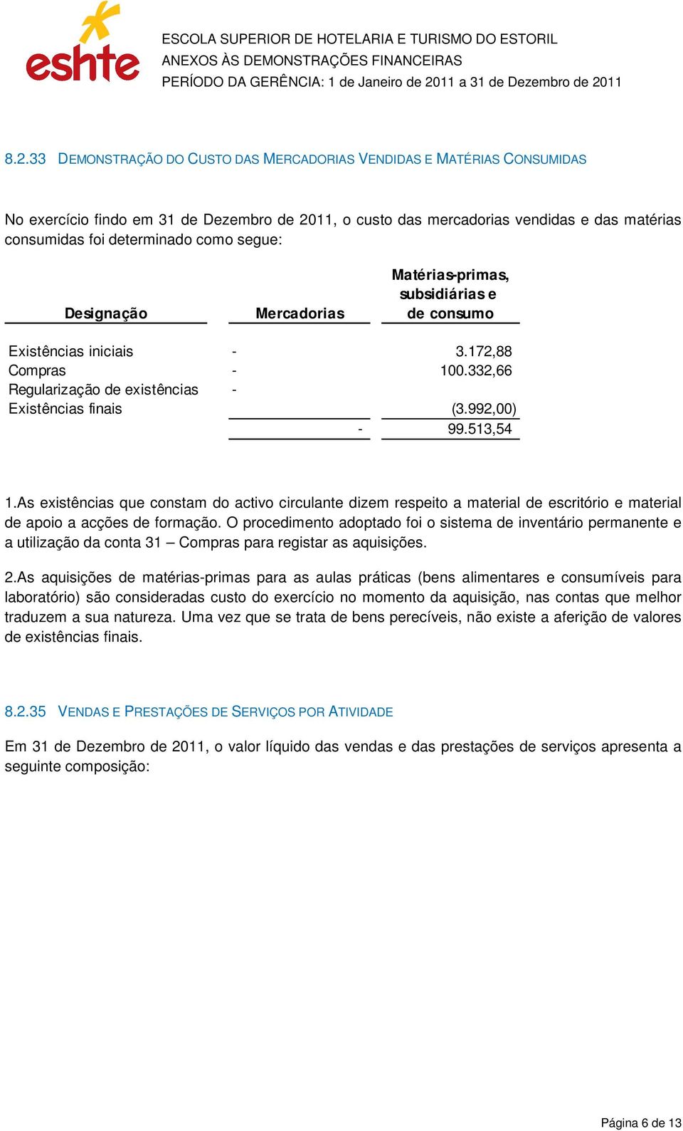 513,54 1.As existências que constam do activo circulante dizem respeito a material de escritório e material de apoio a acções de formação.