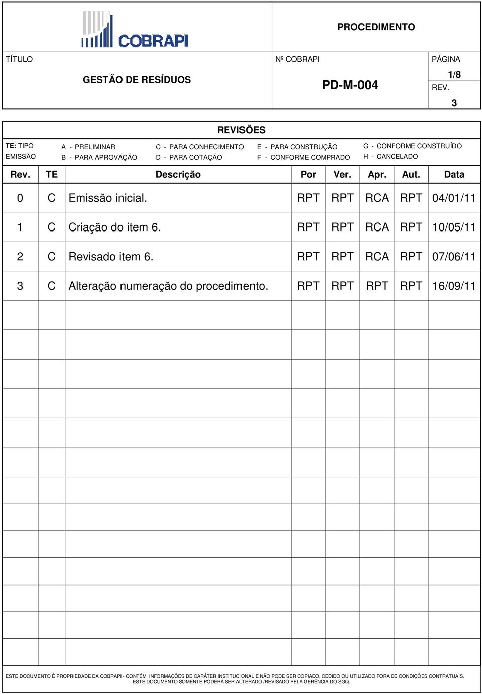 RPT RPT RCA RPT 04/01/11 1 C Criação do item 6. RPT RPT RCA RPT 10/05/11 2 C Revisado item 6.