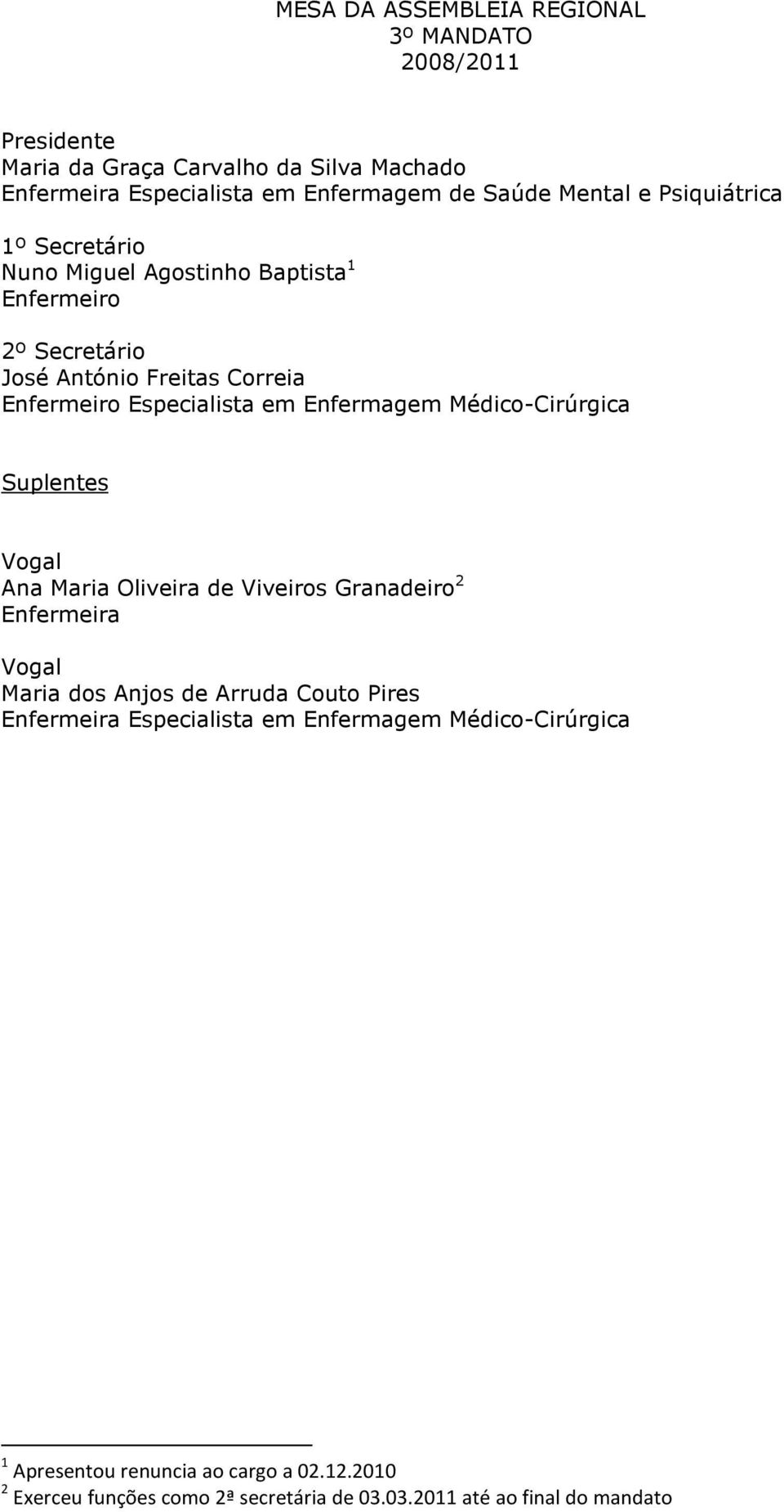 Enfermeiro Especialista em Enfermagem Médico-Cirúrgica s Ana Maria Oliveira de Viveiros Granadeiro 2 Maria dos Anjos de