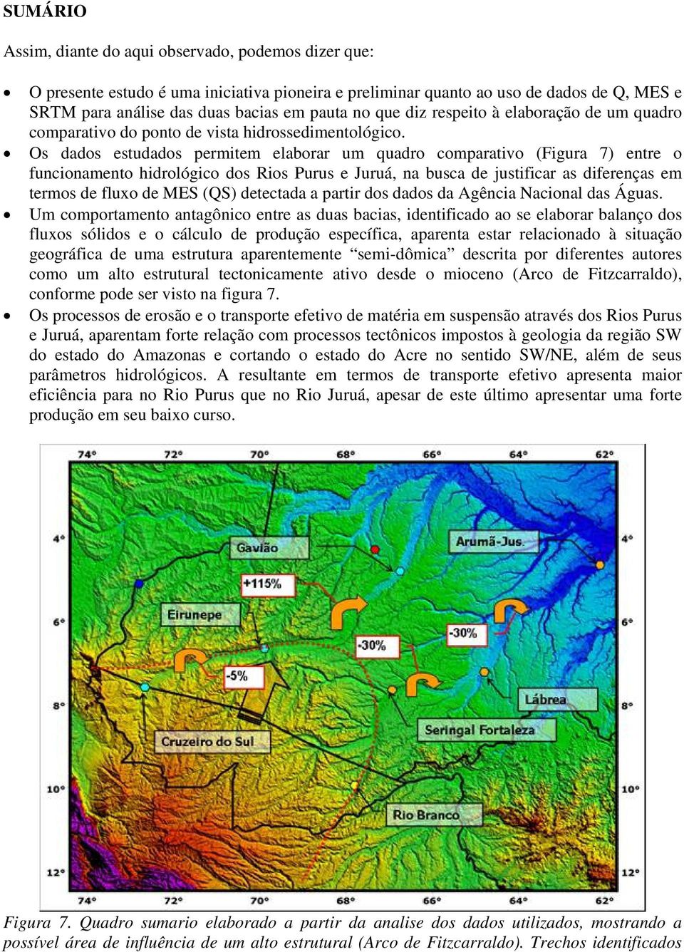Os dados estudados permitem elaborar um quadro comparativo (Figura 7) entre o funcionamento hidrológico dos Rios Purus e Juruá, na busca de justificar as diferenças em termos de fluxo de MES (QS)
