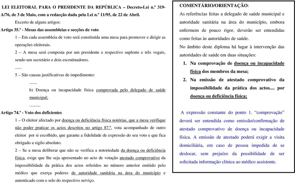 2 A mesa será composta por um presidente e respectivo suplente e três vogais, sendo um secretário e dois escrutinadores.... 5 São causas justificativas de impedimento:.