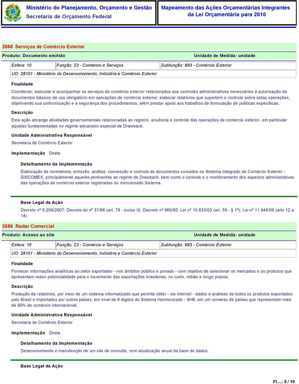 procedimentos; além prestar apoio aos trabalhos de formulação de políticas específicas.