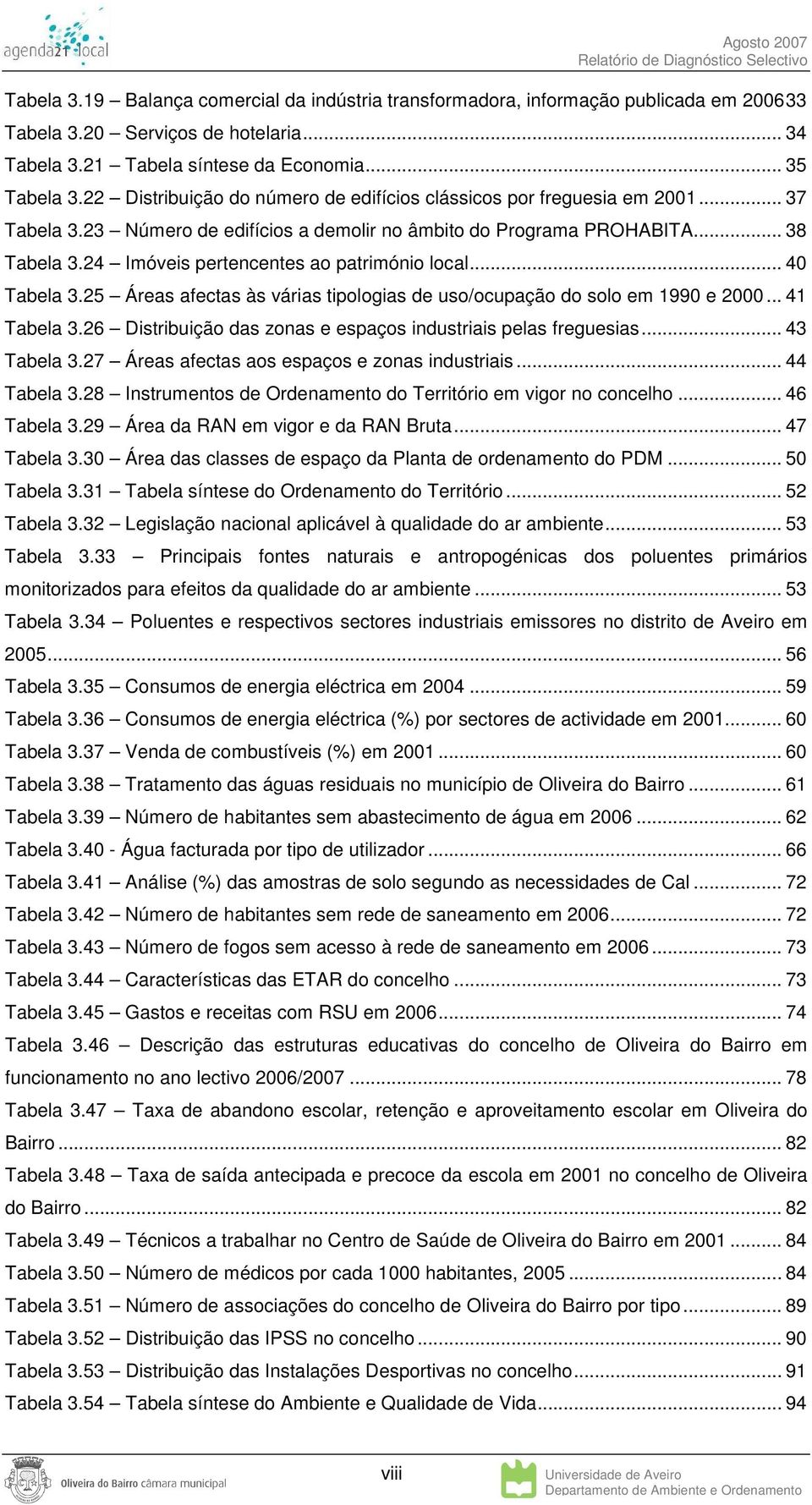 24 Imóveis pertencentes ao património local... 40 Tabela 3.25 Áreas afectas às várias tipologias de uso/ocupação do solo em 1990 e 2000... 41 Tabela 3.